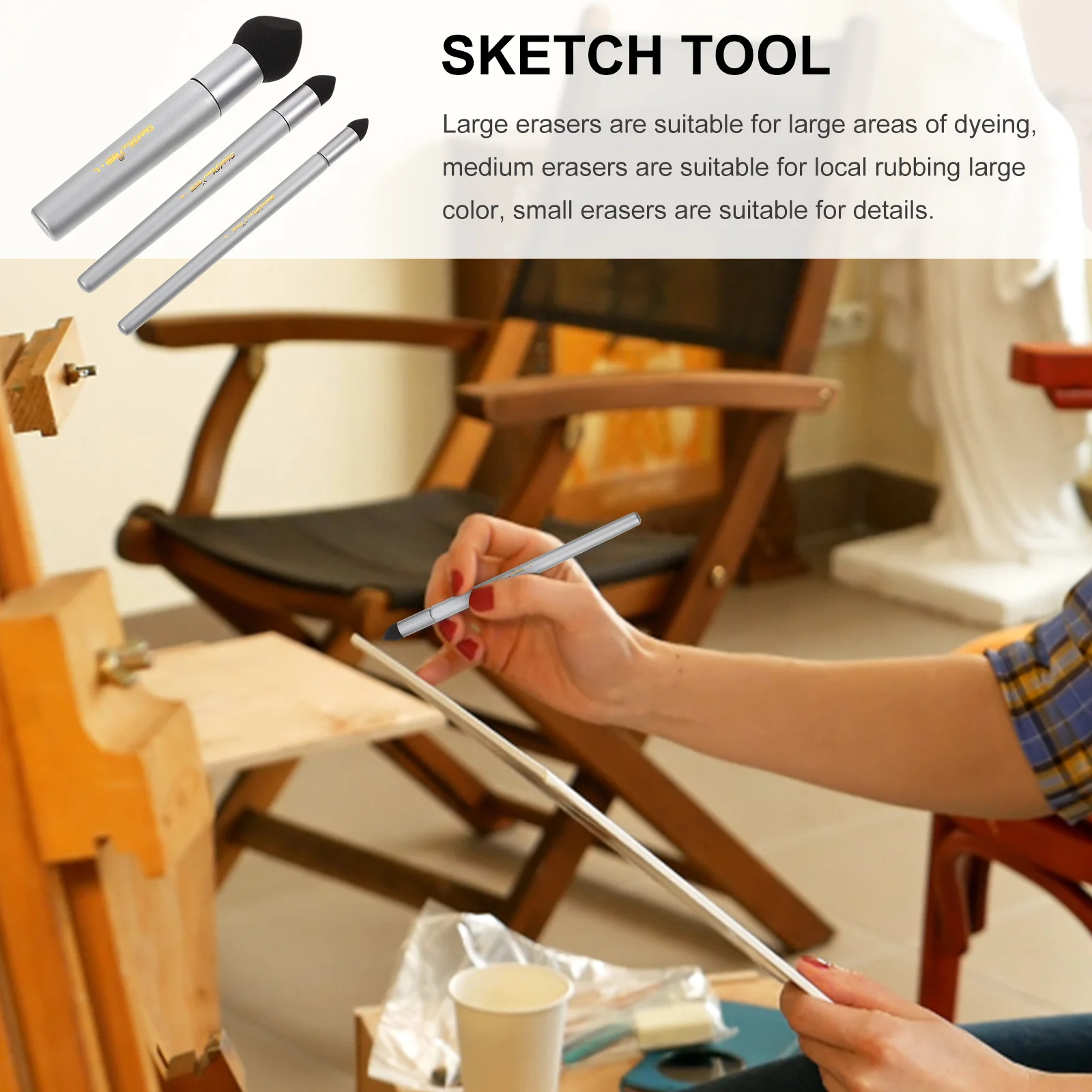 

3Pcs Sketch Correction Sponge Easy Carry Lightweight Soft Sponge Erase Tool Artist Drawing Supplies Smudge Blend Pen