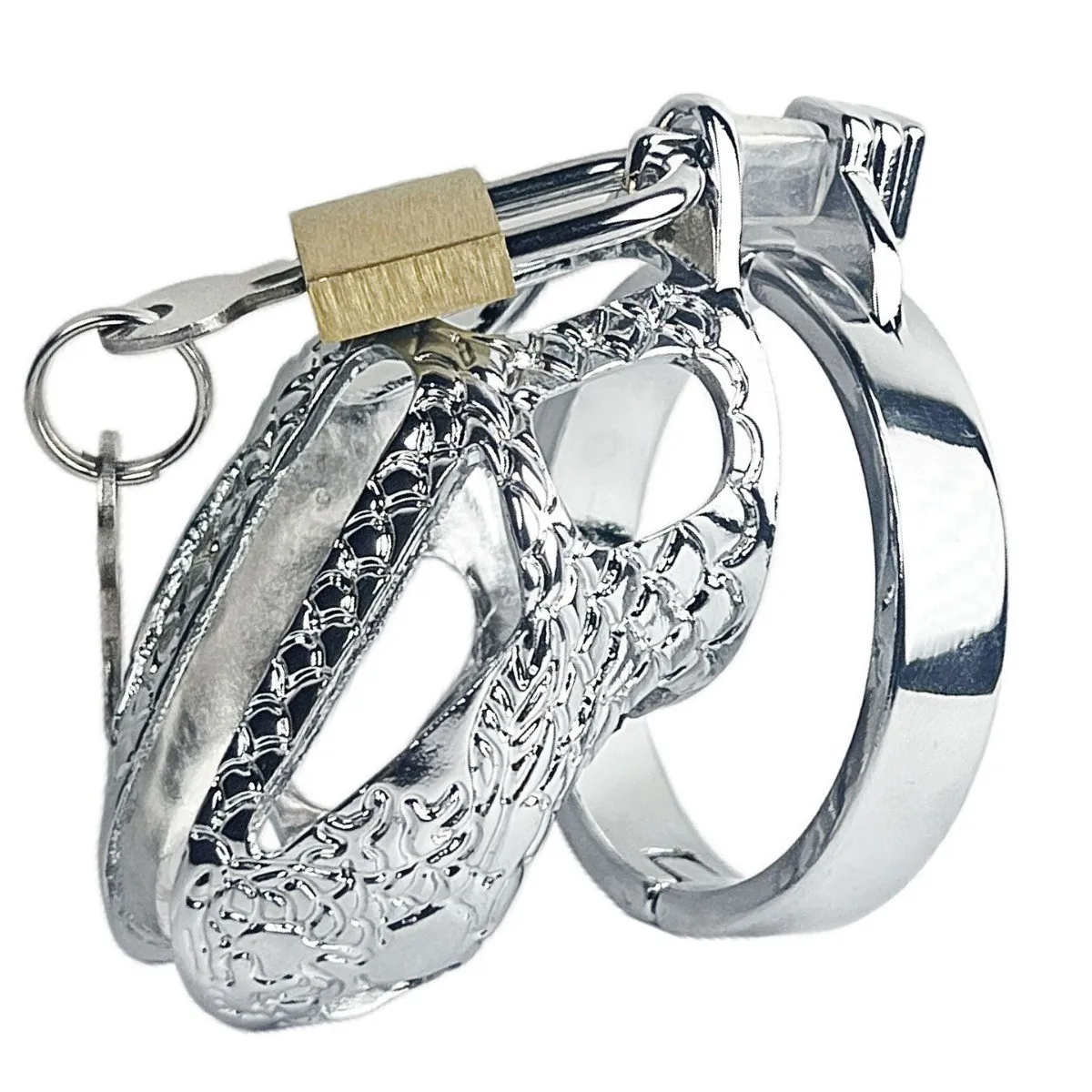 Stainless Steel Snake Texture Chastity Cage for Men  Genital Restraint Abstinence Lock, Adult Sex Toy & Adult Game