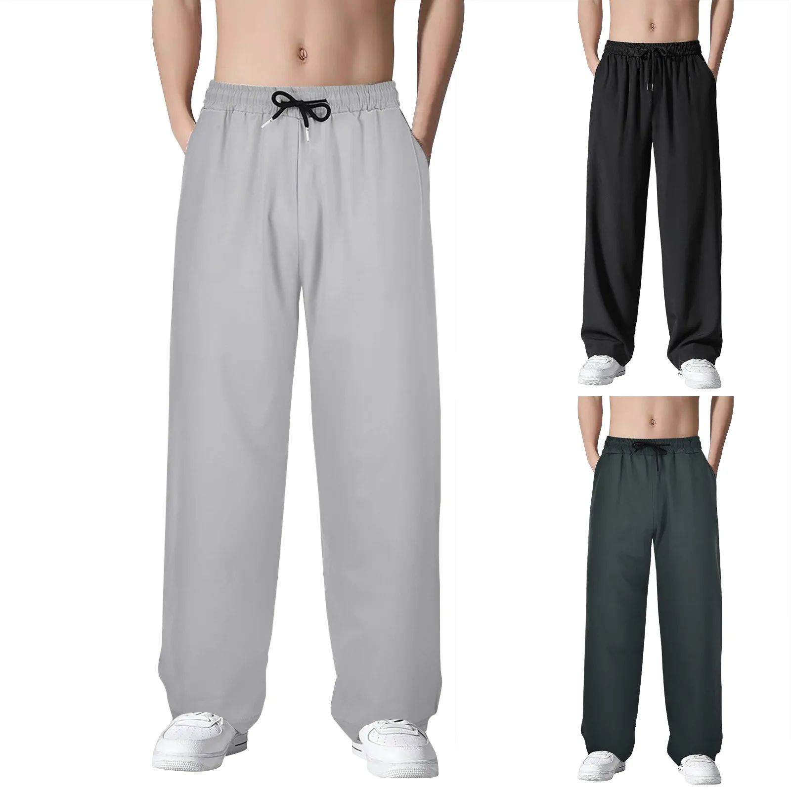 2024 Spring New Wide Leg Sweatpants Baggy Men Korean Fashion Loose Straight Wide Leg Pants Male Harajuku Black Pants Streetwear