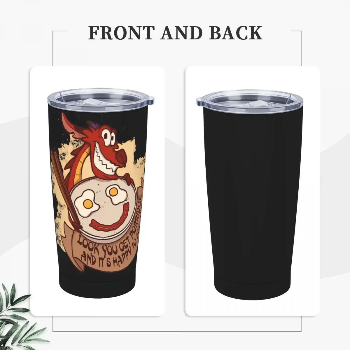 Mulan Mushu Stainless Steel Tumbler Have a Nice Day Travel Thermal Mug With Straws and Lid Car Mugs Cold and Hot Water Bottle