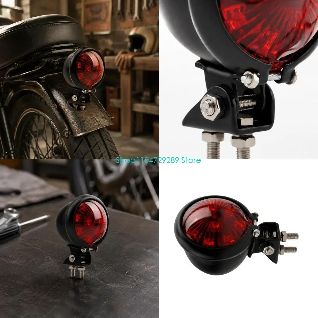 D8KE LED Motorcycle Brake Light in Round Black Housing with Red Lens