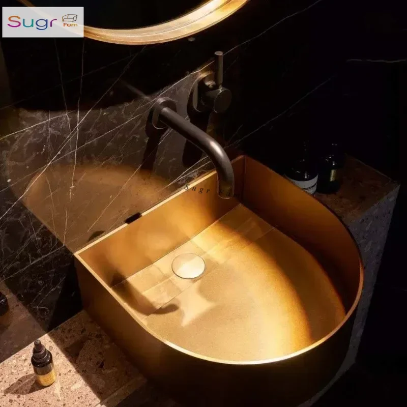 

Thin edge fan-shaped countertop basin, wash basin, mini oversized corner bathroom, bathroom custom brass metal countertop basin
