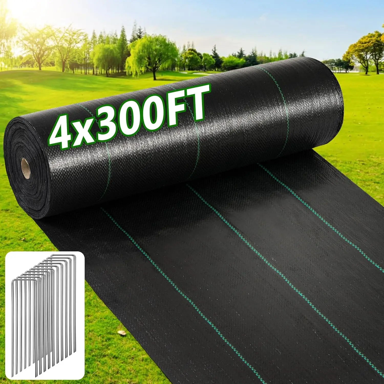 

Прочная ландшафтная ткань 4 фута x 300 футов с гибкими U-образными гвоздями с защитой от ржавчины, гибкое покрытие для грунта для борьбы с сорняками и цветочных грядок