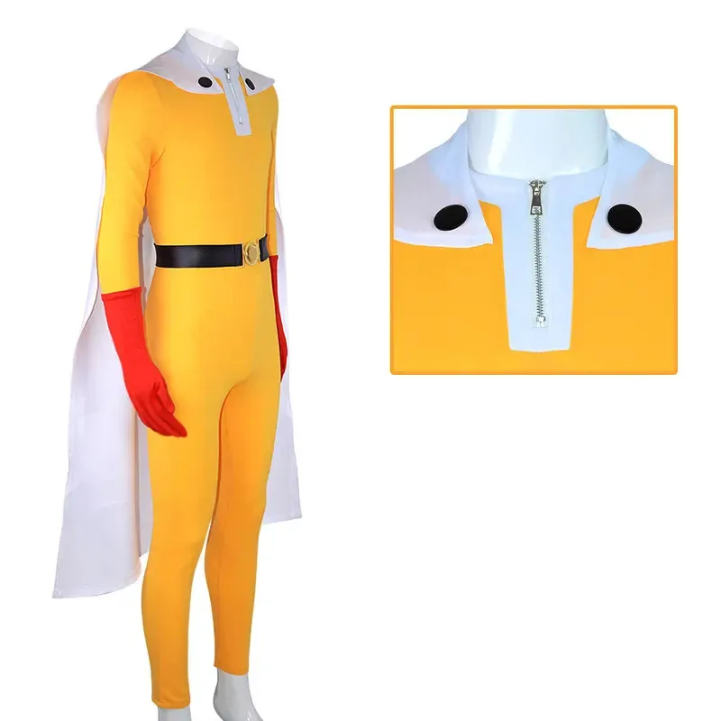 qq78request7アニメワンパンマン埼玉コスプレ衣装ハロウィン日本黄色衣装スーツジャンプスーツマント女性男性