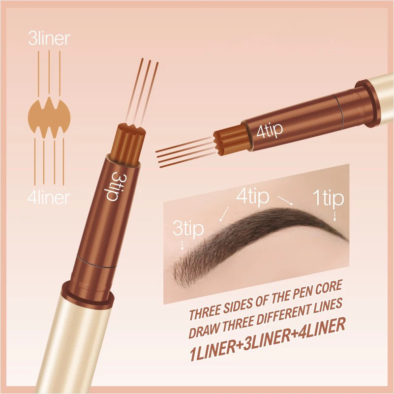 Matita per sopracciglia a 4 punti marrone scuro Matita per fronte a lunga durata Penna per tatuaggio per sopracciglia Microblading impermeabile Cosmetico