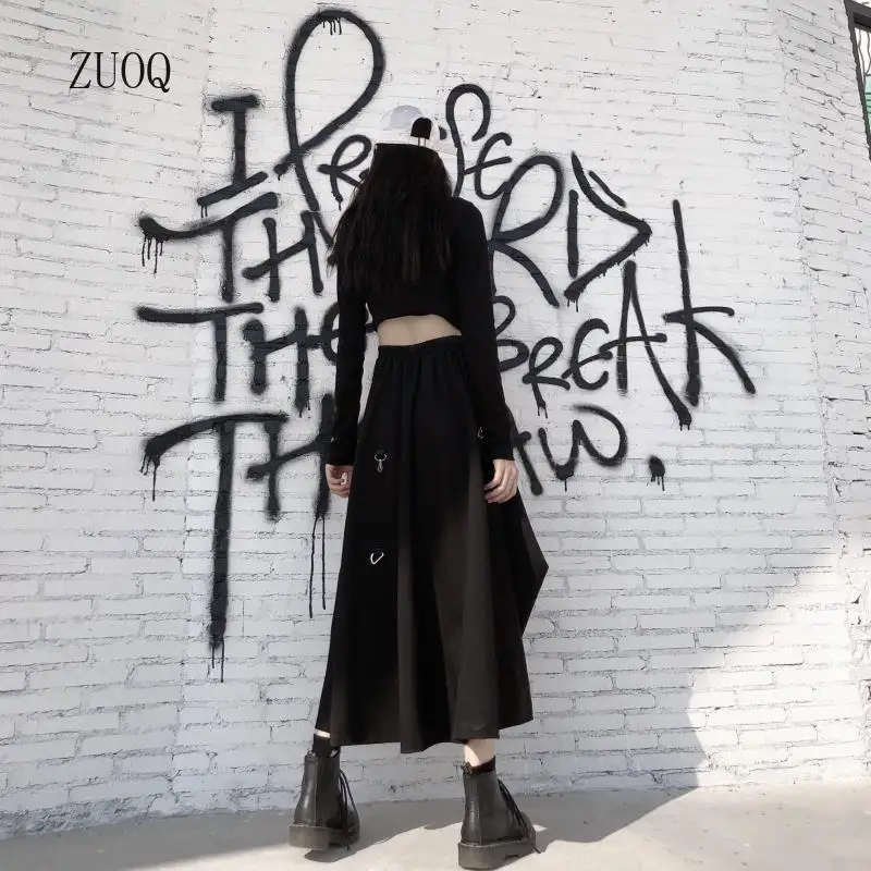 Nouveau 2025 jupes noires femmes Harajuku Style Punk taille haute boucle jupe gothique irrégulière femme Hip Hop Streetwear femme
