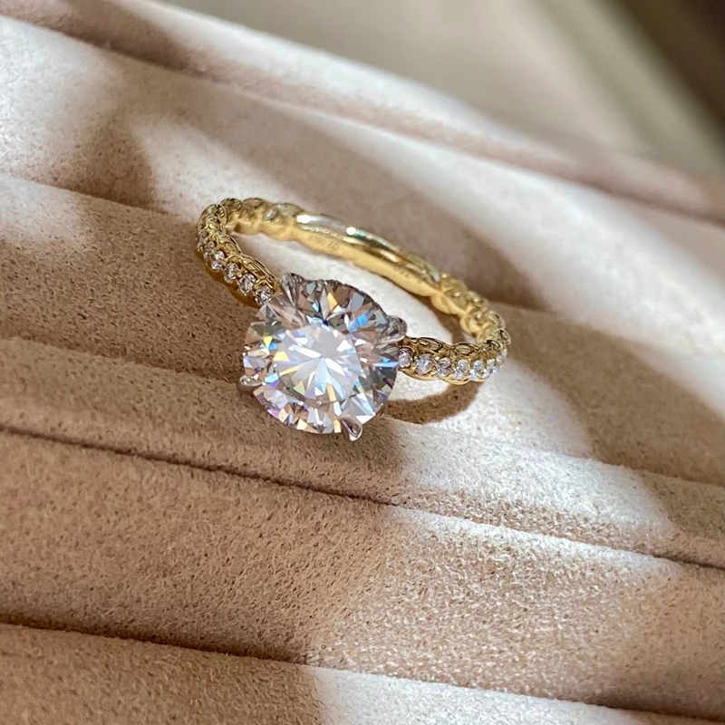 Aazuo 18K Lab Diamonds Jewerly 2.0ct Solid Yellow Gold Classic Engagement Rings Upscale Trendy Senior Party Fine Jewelry