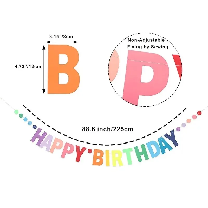 For Adult,Kids,Girl,Women  Happy Birthday Banner with Rainbow Red Party Supplies Cute Paper Flag Gold Letters Eco Reusable 24PCS