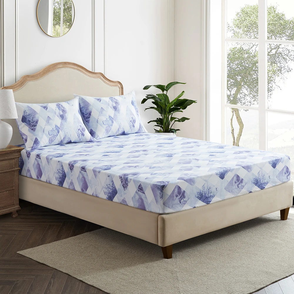 

Простыня с геометрическим рисунком Twin Queen из микрофибры Tie Dye, фиолетовый акварельный ромбовидный узор, комплект простыней, современное абстрактное покрывало на кровать