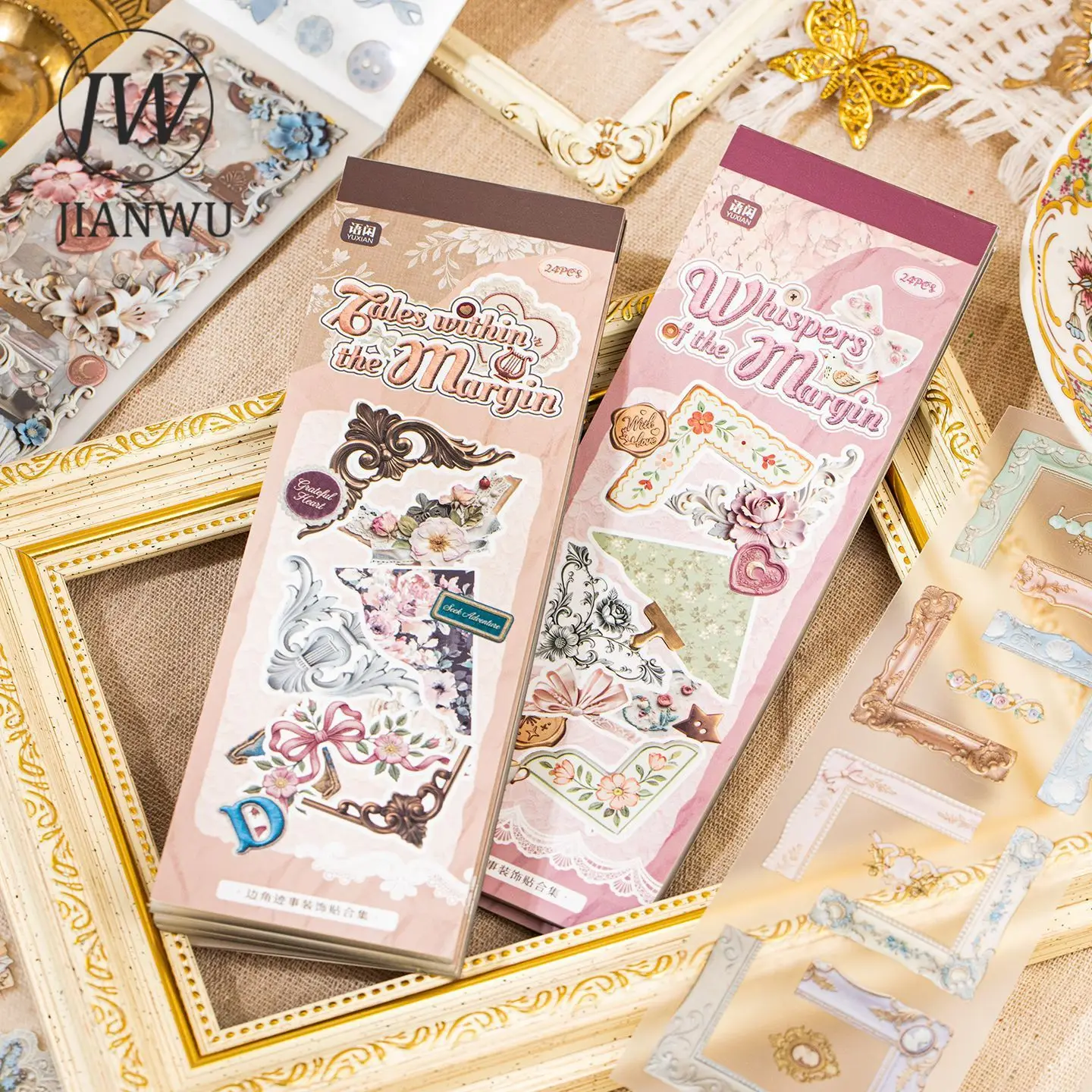 JIANWU Vintage Baroque Flower Corner Landscape Material Collage Scrapbooking PET Sticker Creative DIY Journal Stationery