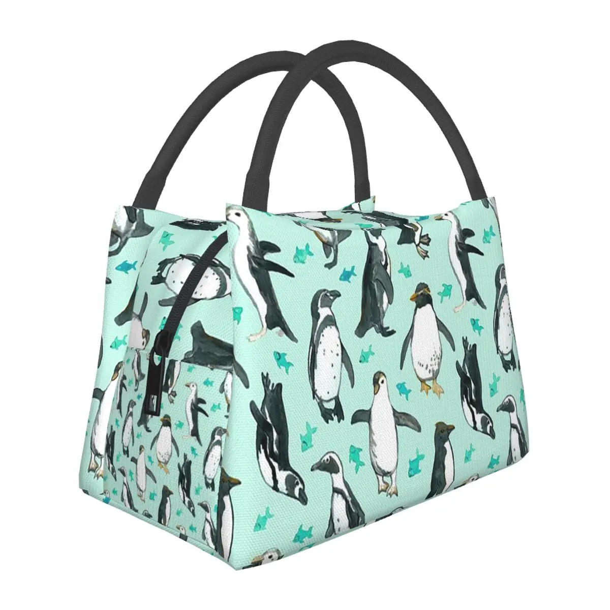 Lots Of Little Penguins On Mint Insulated Lunch Bag for Women Picnic Storage Food Boxes Leakproof Container Cooler Thermal Lunch