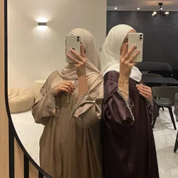 Abaya-Robe Hijab en Satin pour Femme Musulmane, Kimono de Luxe, Dubaï, Diamants, Turquie, Tenue de Soirée, Kaftan Islamique