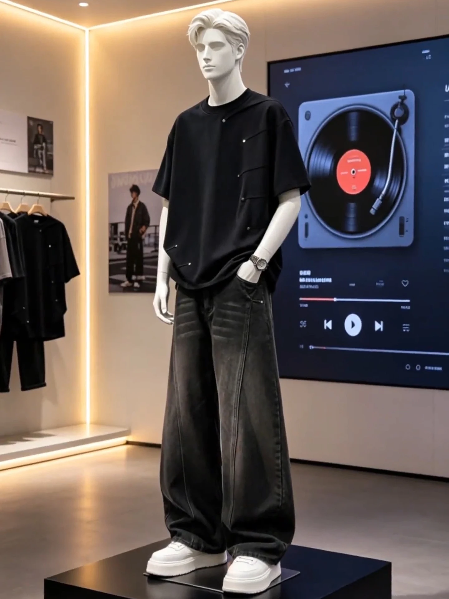 Cool Trendy Male Summer Outfit Brand Rivet Pleated T-shirt Oblique Knife Jeans Set Casual Sportswear Short Sleeve Long Pants