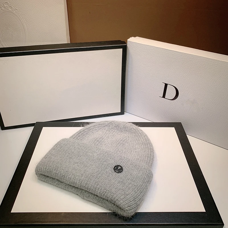 Rabbit Fur Beanies Fluffy Black White Winter Hat for Women Ear Warm Knitted Hat Skullies Beanies Female Bonnet Woman M Knit Cap, image 9