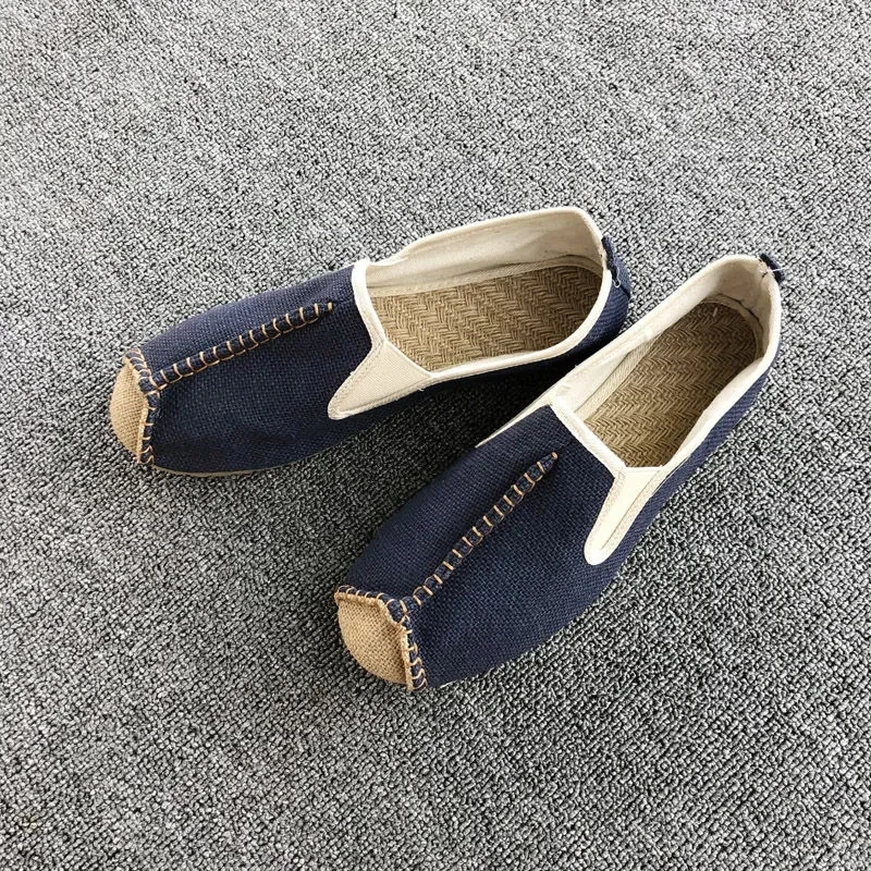 Chinese Style Linen Shoes Mens Casual Male Breathable Shoes Men Fashion Soft Slip on Espadrilles For Men Loafers Driving Shoes