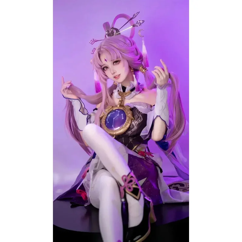 زي تنكري نسائي من Fu Xuan لشعر مستعار وحفلات الهالوين من Honkai Star Rail وأحذية متضمنة زي شخصي