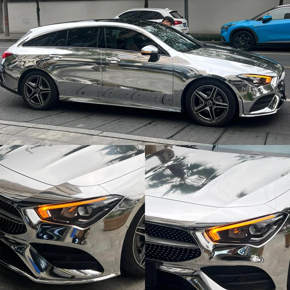Hight Quality 1.52X17M Air Bubble Free Stretchable Mirror Chrome Wraps Sticker Silver Chrome Car Wrapping Film