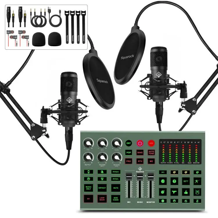 Squarock recording studio equipment with 2 people live streaming with noise reduction sound card studio equipment