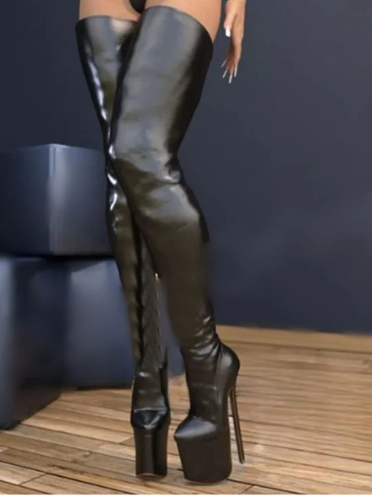 Zwart Over de knie Hoge Platform Laarzen Dunne Hoge Hak Mode Cool Sexy 2025, Winter Casual Big Size Vrouw Schoenen Zapatillas Mujer - afbeelding 2
