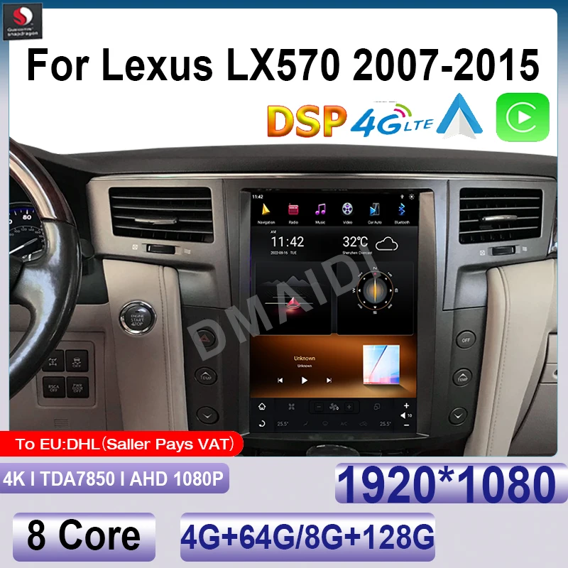 Car Radio CarPlay Multimedia Video Player For Lexus LX570 2007-2015 13.6Inch Qualcomm Android 11 Autoradio Stereo BT Google Navi