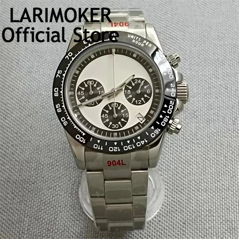 LARIMOKER Fashion 39mm Quartz Chronograph Business Sapphire Crystal Men's Watch VK63 Movement White Dial Sliding Buckle