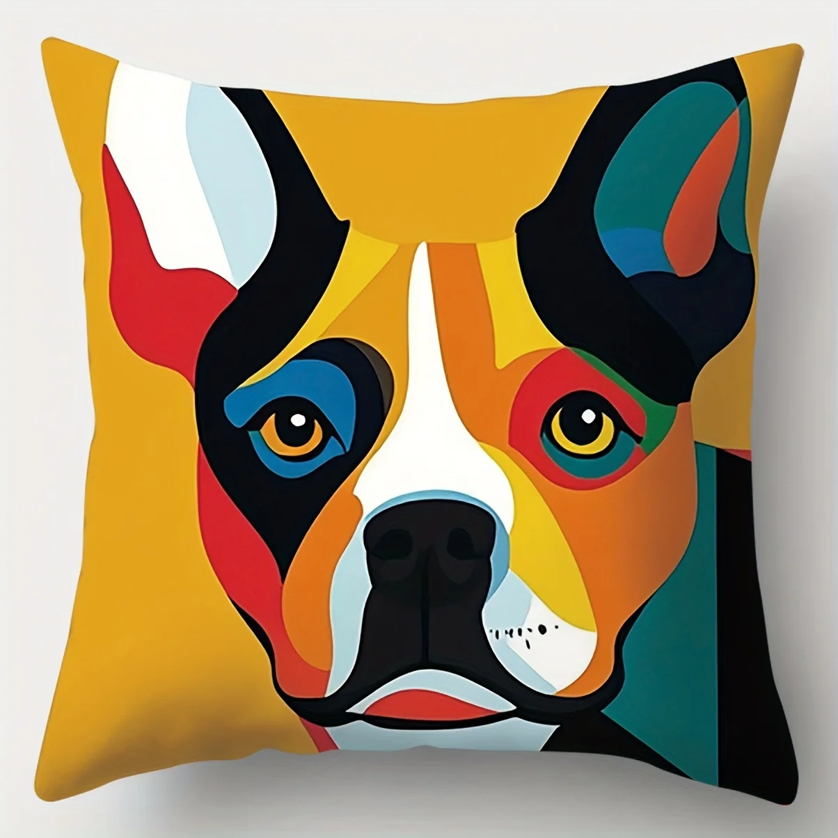 Printed Pillow Covers Featuring Dog Head Design Composed of Vibrant Geometric Shapes Artistic Contemporary Home Decor Pillowcase