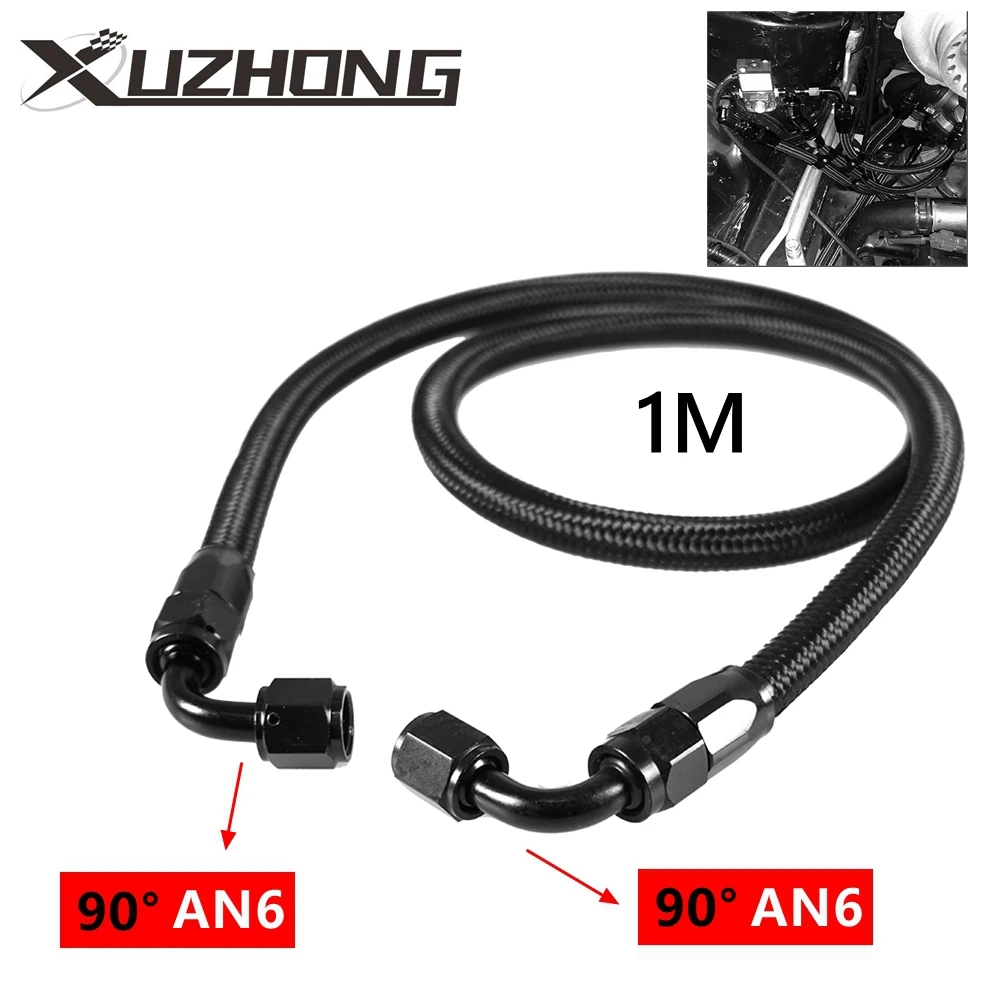 1M 6AN AN6 Black Braided Oil Fuel Fittings Hose End 90+90 Degree Oil Adaptor Kit Oil Fuel Hose Line