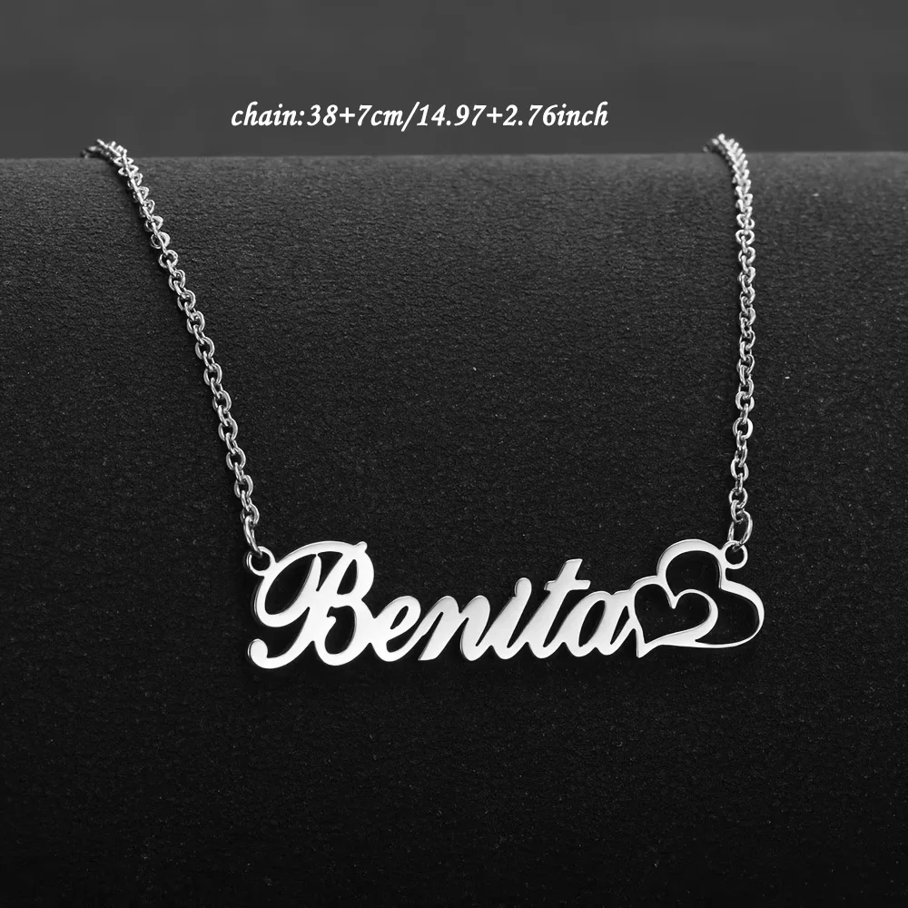 Personalized Double Heart Custom Name Necklace Stainless Steel Customized Jewelry Wedding Romance Gift For Women Free Shipping view 2