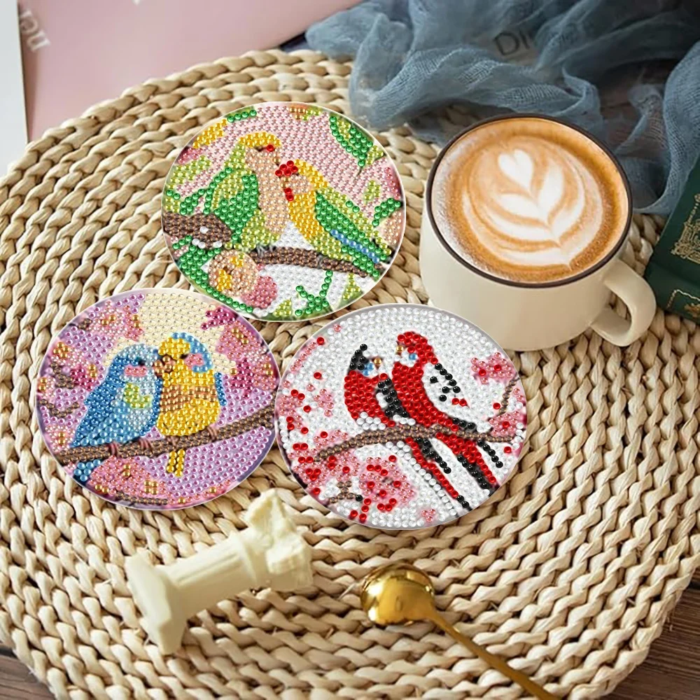 ダイヤモンドペインティングコースター8枚/セット、鳥柄、ベー - Art And Craft Photos のレビューと価格