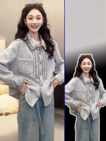 

Spring Autumn plus Size Faionable Long Sve irt And Knitted Vest Set Beautiful Ensemble Versatile Age Reducing Workwear