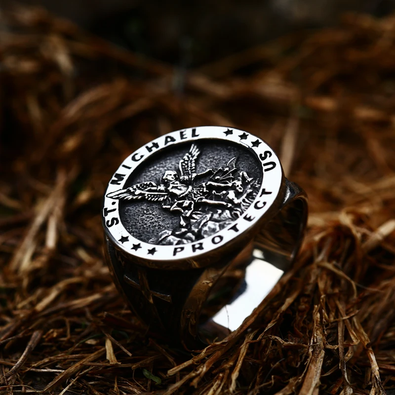 Beier New Design Stainless Steel St Christopher St Michael Ring Cross Renaissance Cross Vintage Jewelry For Men Wholesale