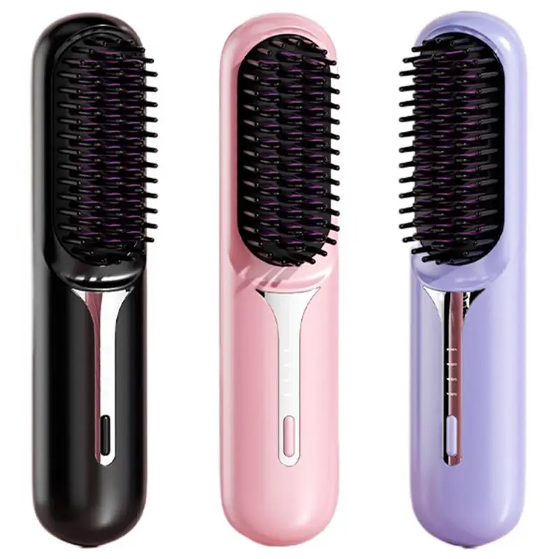 Cordless Hair Straightening Comb Ceramic Rechargeable Hair Fast Heating Straightener Comb Portable Travel Heat Brush