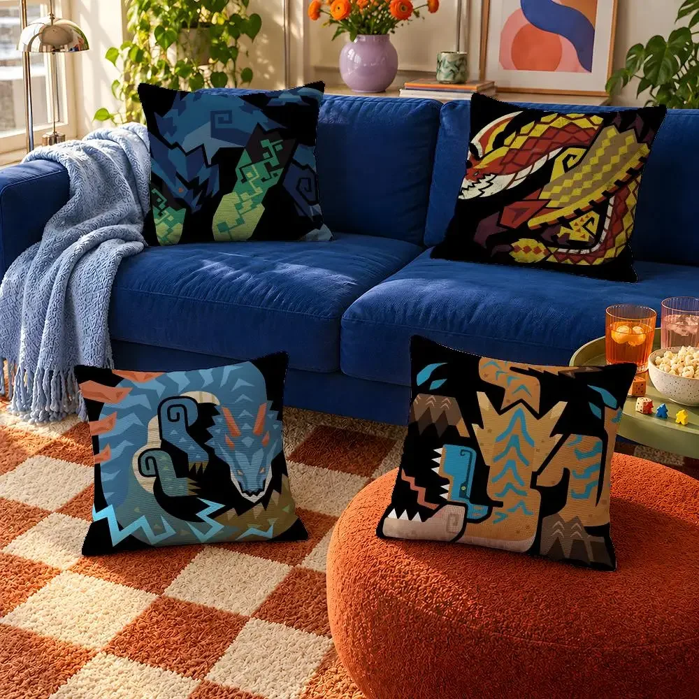Game Monster Hunter Wilds MHWilds Palico Cushion Cover Throw Pillow Soft Short Plush Cozy Durable For Sofa Bedroom Home Decor