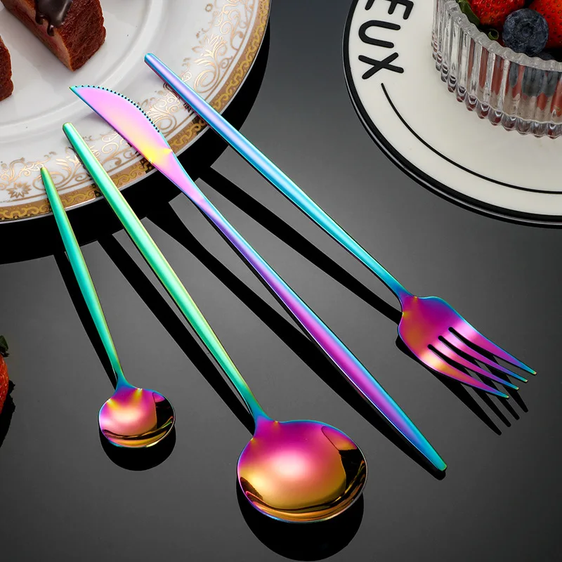 

4Pcs Dinnerware Set Stainless Steel Dinner Knife Fruit Fork Spoon Cutlery Set Dishwasher Safe Kitchen Tableware for House Party