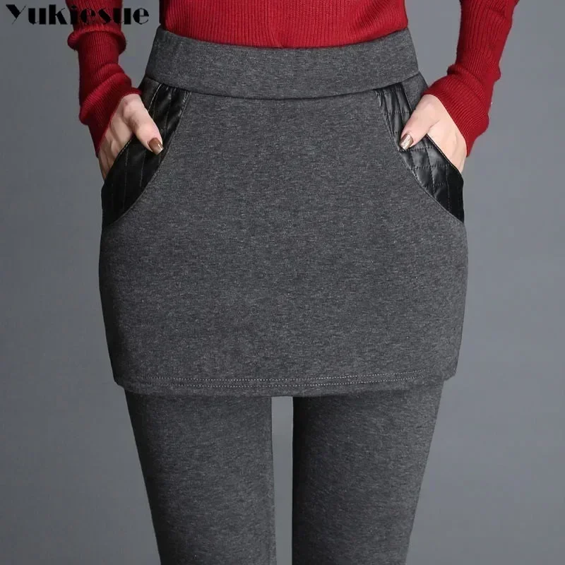 Falda de pantalón para mujer, mallas ajustadas de vellón fino, de cintura alta, aterciopeladas, cálidas y versátiles, para invierno, 2023