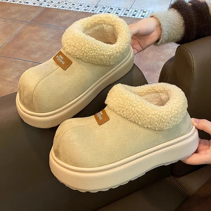 Luksusowa marka Design Big Head House Shoes For Women Winter Lamb Plush Warm Indoor and Outdoor damskie kapcie chinelos