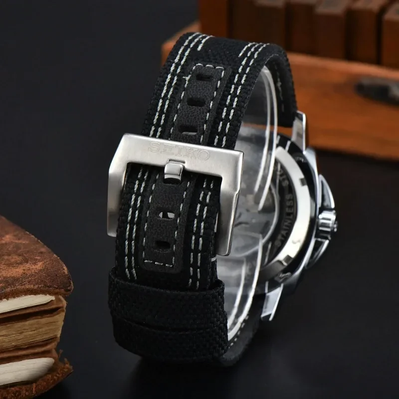 100%Original SEIKO 5 Real Automatic Mechanical Watch Men\'s Canvas Strap Large Disc Watches Fashion High End Sports Wristwatches
