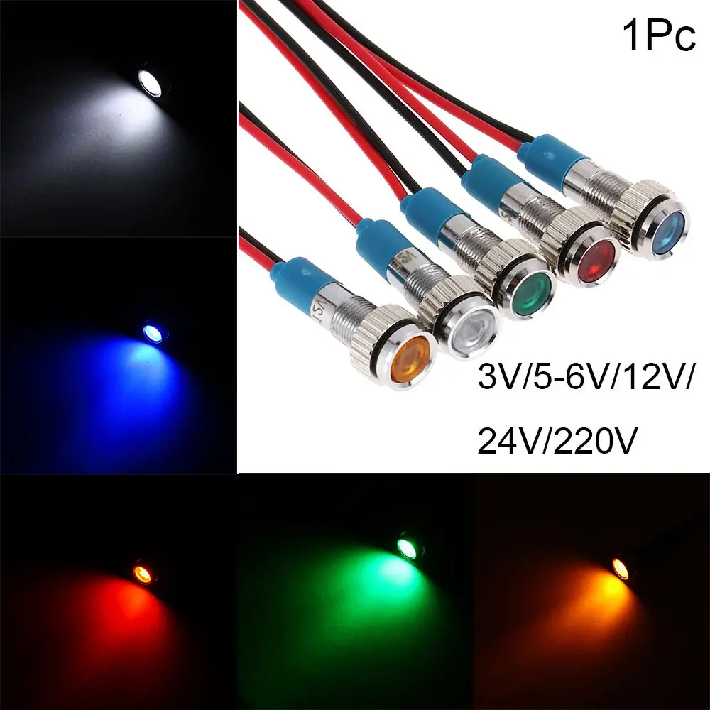 1Pc Car Truck Boat Red Yellow Blue Green White With Wire 6mm 3V 5V 6V 9V 12V 24V 220V LED Metal Indicator Light Signal Lamp