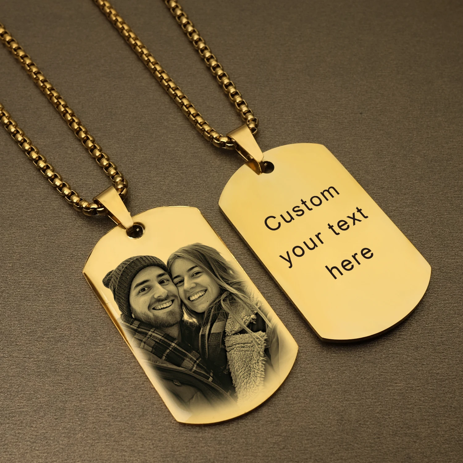 Gepersonaliseerde aangepaste foto en bericht ketting hanger sleutelhanger dog tag, aangepaste gegraveerde ketting met foto kerstcadeaus