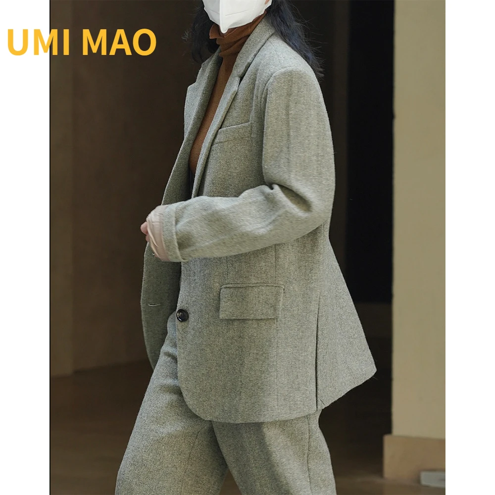 UMI MAO blazer in lana spalla larga Silhouette spettacolo sciolto sottile colore misto autunno inverno nuova giacca semplice ed elegante femminile