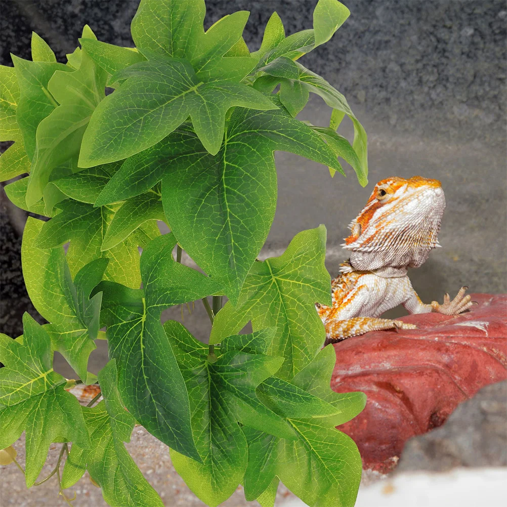 

2Pcs Fake Hanging Habitat Reptile Plants for Terrarium with Suction Cups Lifelike Simulation Leaves Decor Suitable for Lizards