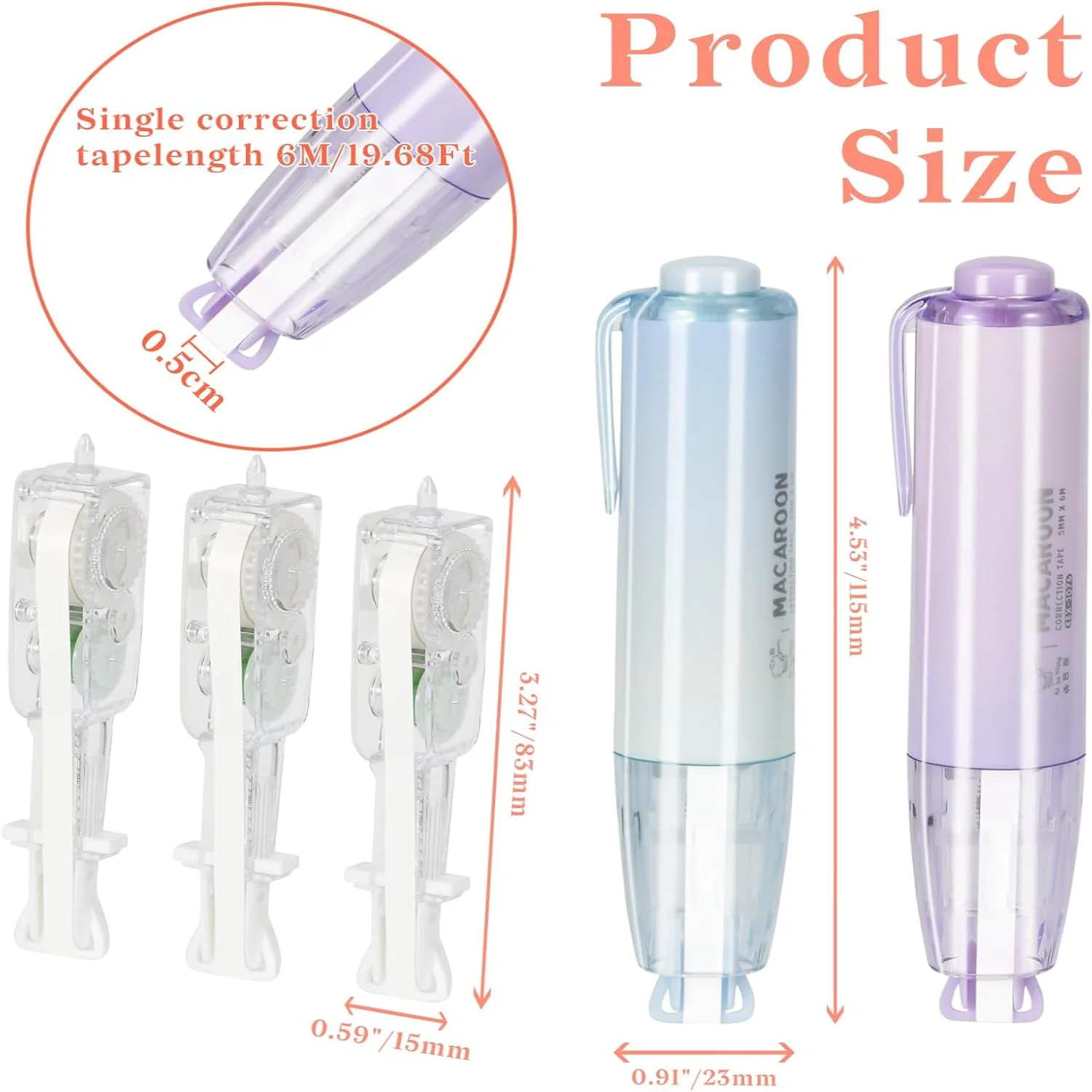 Refillable Retractable Whiteout Tapes for  Correction, Cute White Out Pens with   Tape Applicator for Writing Corrections Suppli