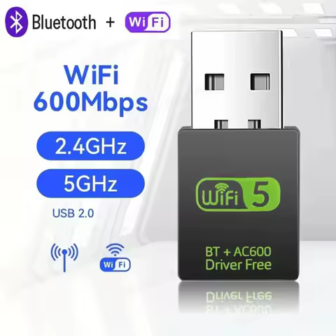 2in1 USB WiFi Bluetooth Wireless Adapter 600Mbps Dongle Dual Band 2.4G+5GHz High-Speed Network Card 150M Receiver for PC Laptop