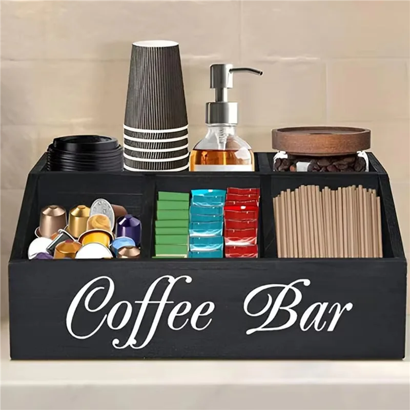 

ABRS-2X Coffee Station Counter Organizer Countertop Wooden Basket Holder Wood Coffee Pods Holder Storage Basket For Offices