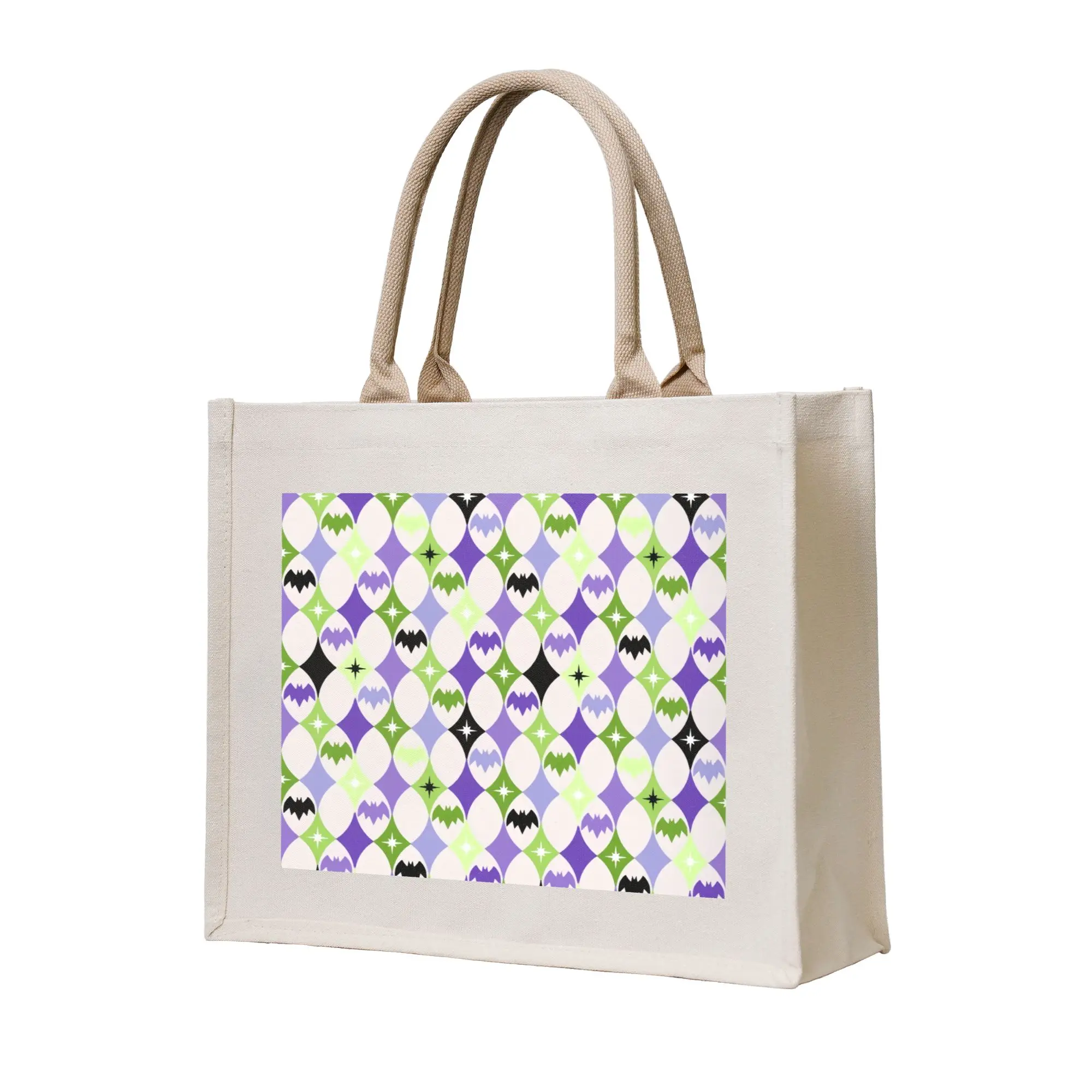 

Reusable Harlequin Bats Black Green Purple Shopping Bag Women Tote Bag Portable Cute Animal Grocery Shopper Bags