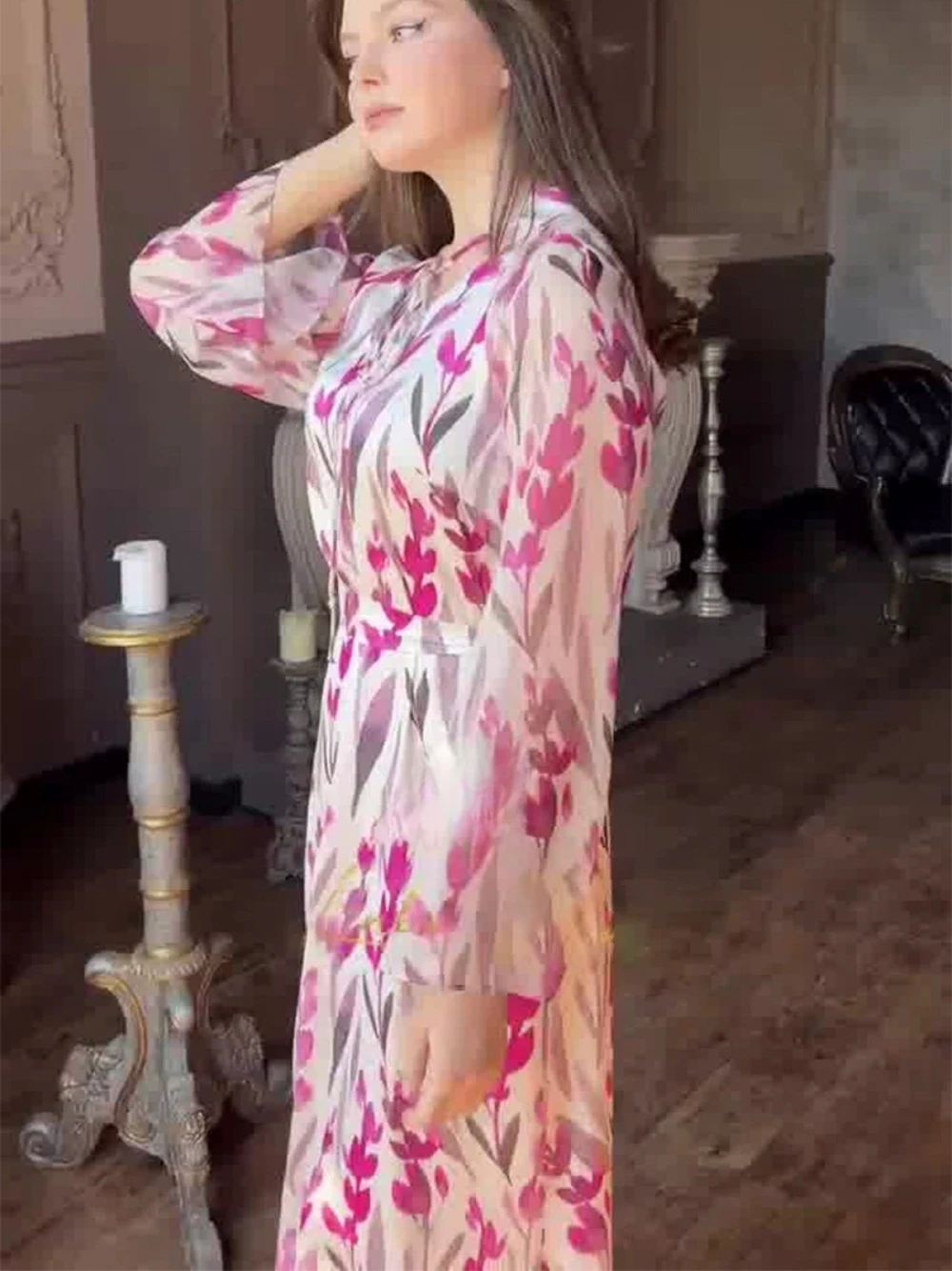 Vestido de noche romántico con estampado Floral, ropa informal de viaje para mujer, talla grande, cuello en V, elegante, manga larga, el más nuevo vestido de graduación