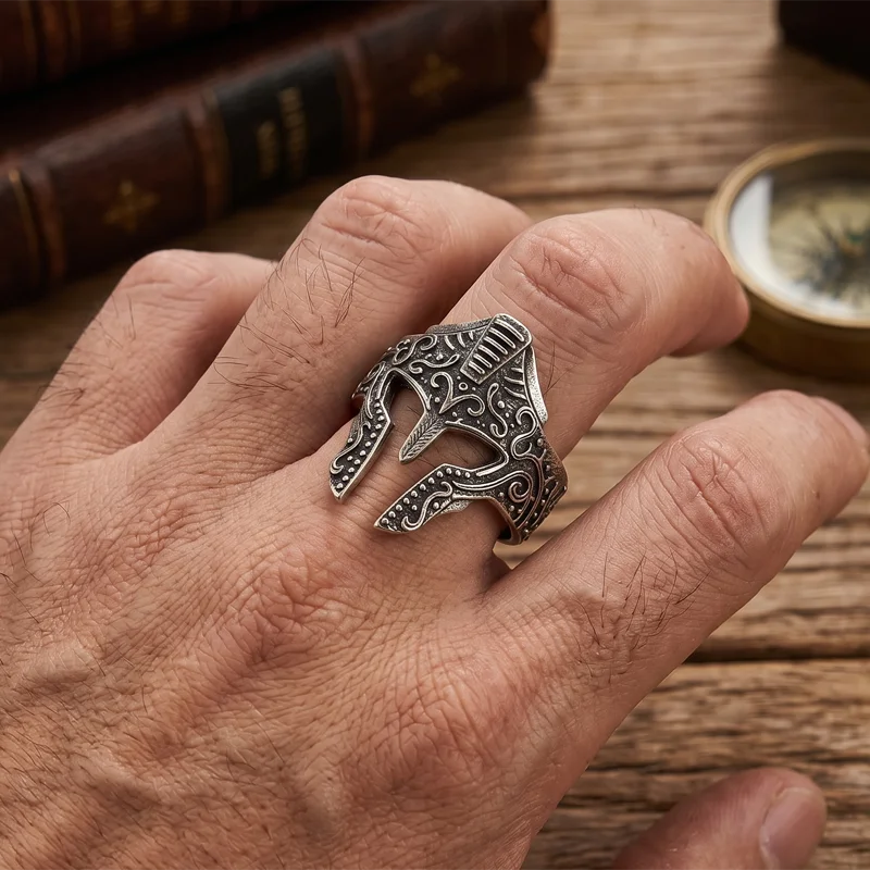 Buy 2 Get 1 Free Stainless steel Mens Rings 22x20mm 5.56g Ring with a Greek knight helmet