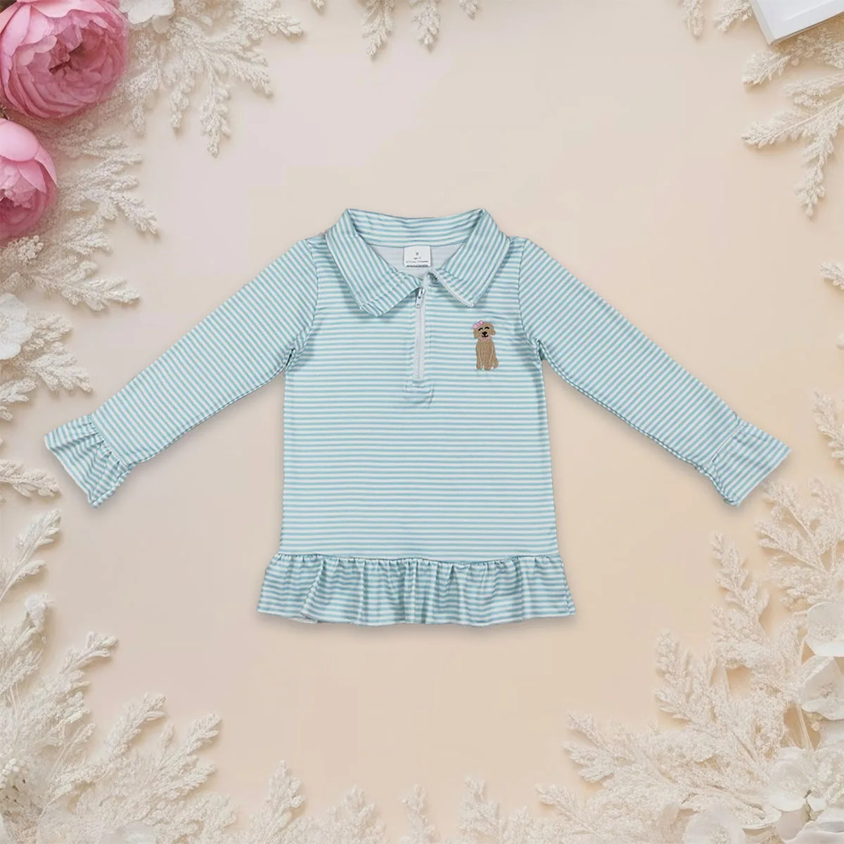 Baby Girl Kids Jacket Embroidery Bow Dogs Long Sleeves Half Zipper Pullover Tops Clothes Cozy Cute Hunting Toddler Clothing