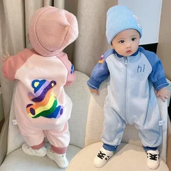 Winter Newborn Baby Clothes Plush Zipper Jumpsuit Cute Cartoon Baby Boys Girls Romper Long Sleeve Warm Kids Bodysuit 0-12M ملابس