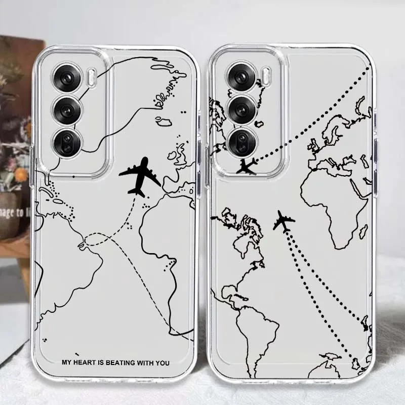 

Line airplane art Case For OPPO A11 A16 A55 A56 A57 A72 A52 A73 A74 A54 A76 A78 Find X5 X6 X7 Ultra Pro 5G Transparent